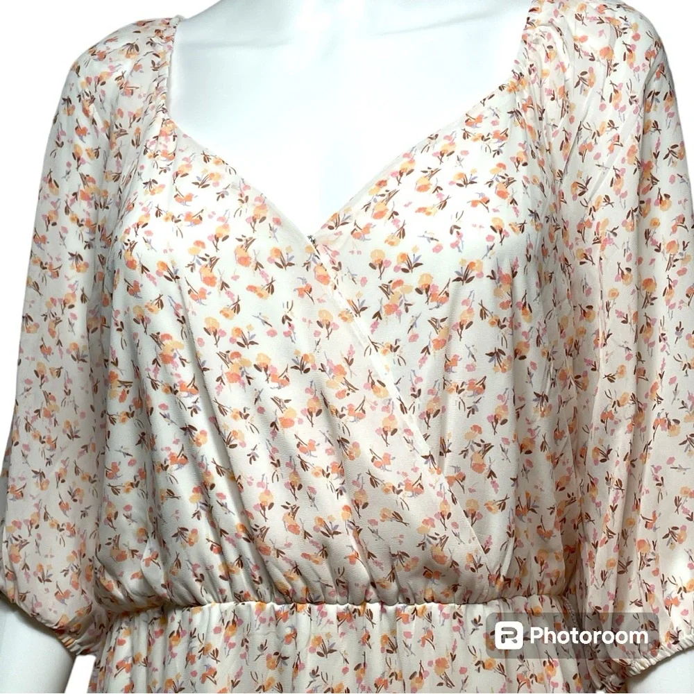Luxology Floral Chiffon Cottagecore Tiered Puff Sleeve Maxi Dress Size M
